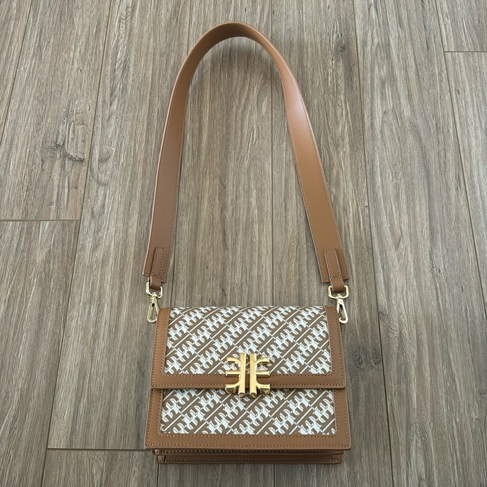 Brown & Cream JW PEI Shoulder Crossbody Handbag Purse with Gold Hardware